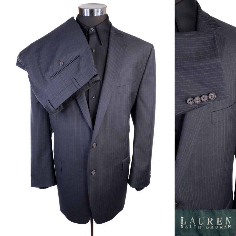 Lauren Ralph Lauren 2-Pcs Suit 46L/R 2-Button Blazer Wool Gray Dress Pants 40x30